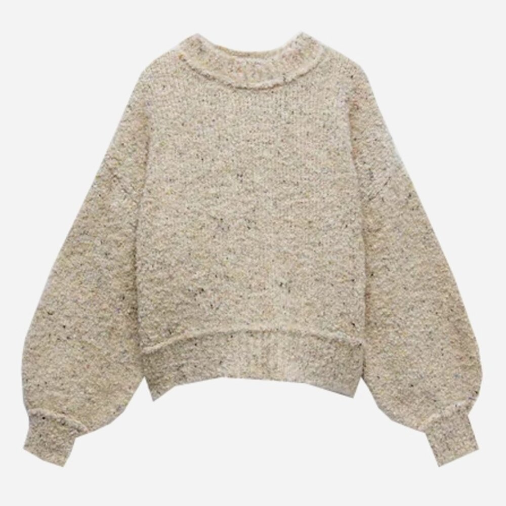 Zara balloon sleeve cream speckled sweater womens size small